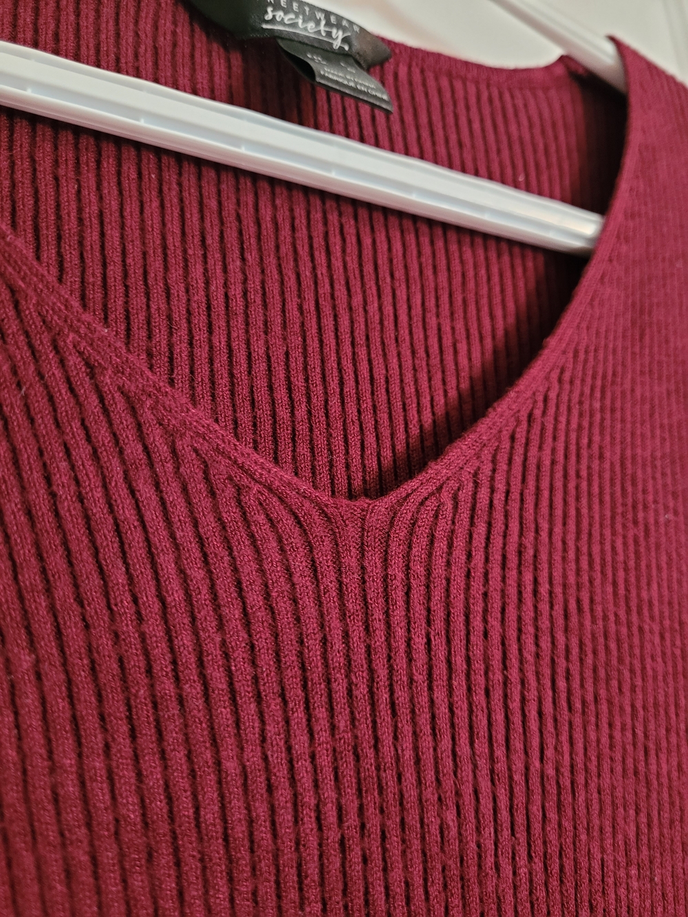 Streetwear Society Women's Ribbed V-Neck Sweater - Burgundy - Picture 2 of 3